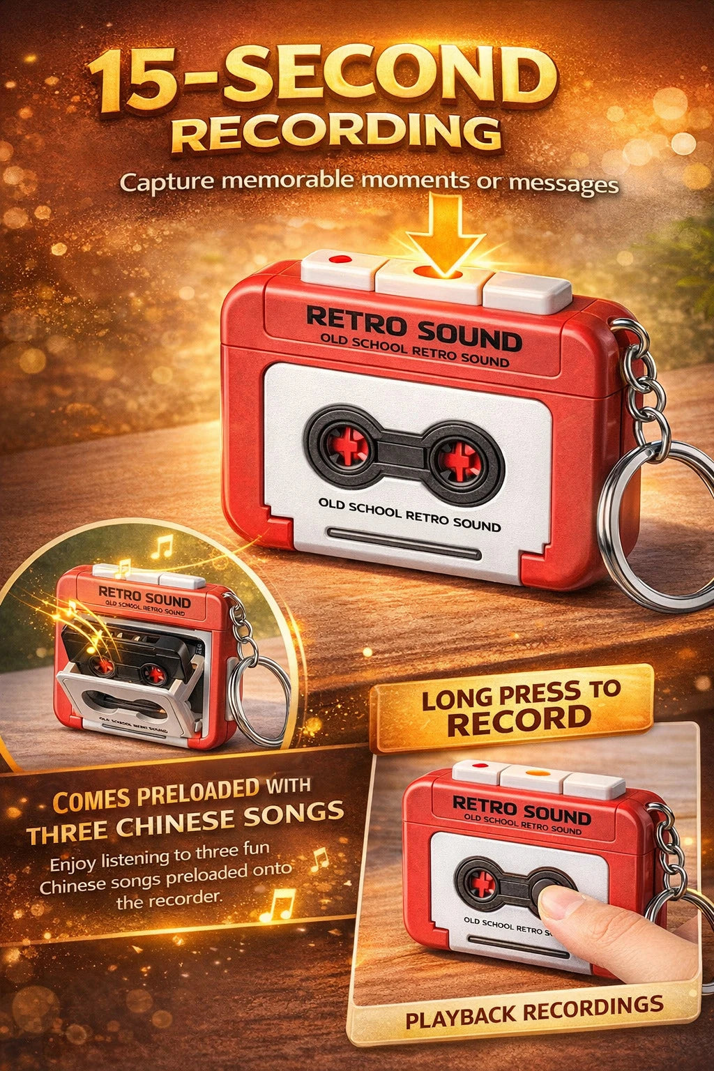 Retro voice recorder keychain